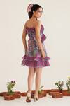 Shop_Sunandini_Purple 100% Cotton Printed Abstract Sweetheart Leila Short Dress _at_Aza_Fashions
