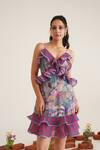 Shop_Sunandini_Purple 100% Cotton Printed Abstract Sweetheart Leila Short Dress _Online_at_Aza_Fashions