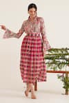 Buy_Sunandini_Pink 100% Cotton Printed Checkered Notched Nellie Midi Skirt Set _at_Aza_Fashions