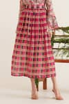 Sunandini_Pink 100% Cotton Printed Checkered Notched Nellie Midi Skirt Set _Online_at_Aza_Fashions