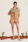 Shop_Sunandini_Multi Color 100% Cotton Printed Checkered Jacket Lapel Nina And Shorts Set _at_Aza_Fashions