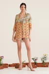 Sunandini_Multi Color 100% Cotton Printed Checkered Jacket Lapel Nina And Shorts Set _Online_at_Aza_Fashions