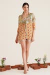 Buy_Sunandini_Multi Color 100% Cotton Printed Checkered Jacket Lapel Nina And Shorts Set _Online_at_Aza_Fashions