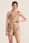 Sunandini_Multi Color 100% Cotton Printed Floral Sweetheart Nina Bralette And Shorts Set _Online_at_Aza_Fashions