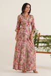 Buy_Sunandini_Pink 100% Cotton Printed Floral Collared Oprah Maxi Dress _at_Aza_Fashions