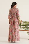 Shop_Sunandini_Pink 100% Cotton Printed Floral Collared Oprah Maxi Dress _at_Aza_Fashions