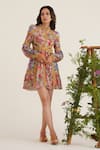 Buy_Sunandini_Multi Color 100% Cotton Printed Floral High Round Rosalind Lace Work Dress _at_Aza_Fashions