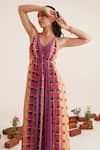 Buy_Sunandini_Multi Color 100% Viscose Georgette Printed Checkered Plunging V Simone Dress 