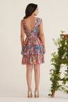 Shop_Sunandini_Multi Color 100% Cotton Printed Floral Plunging V Xena Tiered Dress _at_Aza_Fashions