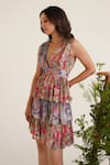 Shop_Sunandini_Multi Color 100% Cotton Printed Floral Plunging V Xena Tiered Dress _Online_at_Aza_Fashions