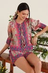 Sunandini_Pink 100% Cotton Printed Floral Round Zaha Top And Shorts Set _at_Aza_Fashions