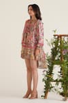 Buy_Sunandini_Pink 100% Cotton Printed Floral Mandarin Collar Cerci High-low Tunic Dress _Online_at_Aza_Fashions