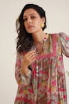 Shop_Sunandini_Pink 100% Cotton Printed Floral Mandarin Collar Cerci High-low Tunic Dress _Online_at_Aza_Fashions