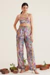 Buy_Sunandini_Purple 100% Cotton Printed Floral Sweetheart Clara Bralette With Pant _at_Aza_Fashions