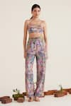 Shop_Sunandini_Purple 100% Cotton Printed Floral Sweetheart Clara Bralette With Pant _Online_at_Aza_Fashions