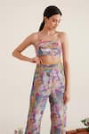 Sunandini_Purple 100% Cotton Printed Floral Sweetheart Clara Bralette With Pant _at_Aza_Fashions