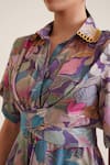 Sunandini_Purple 100% Cotton Printed Floral Shirt Collar Edith Cross Tie _at_Aza_Fashions