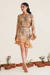 Buy_Sunandini_Yellow 100% Cotton Printed Floral Mandarin Emily Pintuck Blouse With Mini Skirt _at_Aza_Fashions