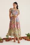 Buy_Sunandini_Multi Color 100% Cotton Printed Floral Mandarin Collar Florence Tiered Dress _at_Aza_Fashions