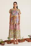 Sunandini_Multi Color 100% Cotton Printed Floral Mandarin Collar Florence Tiered Dress _Online_at_Aza_Fashions