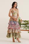 Buy_Sunandini_Multi Color 100% Cotton Printed Floral Gaia Bralette With Tiered Skirt _at_Aza_Fashions