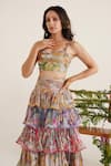 Sunandini_Multi Color 100% Cotton Printed Floral Gaia Bralette With Tiered Skirt _at_Aza_Fashions