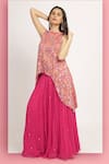 Buy_Bha sha_Magenta Tunic Modal Satin Print Floral Band Alina Asymmetric With Lehenga _at_Aza_Fashions