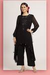 Buy_Bha sha_Black Tunic Georgette Embroidery Floral Round Archana A-line With Pant _at_Aza_Fashions