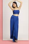 Buy_Bha sha_Blue Bustier Dupion Embroidery Beads Square Bahar Asymmetric Draped Skirt With _at_Aza_Fashions