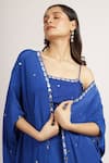 Bha sha_Blue Bustier Dupion Embroidery Bahar Kaftan Style Cape And Draped Skirt Set _at_Aza_Fashions