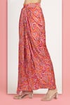 Buy_Bha sha_Magenta Modal Satin Print Sweet Bella Kaftan Style Cape And Draped Skirt Set 