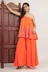 Buy_Bha sha_Orange Crepe Embroidery Floral Square Hridiya Sequin Flared Tunic With Pant _at_Aza_Fashions