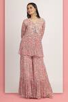 Bha sha_Pink Tunic And Sharara Georgette Print Sweet Tamarind Mallika Peplum & Set _Online_at_Aza_Fashions