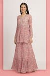 Shop_Bha sha_Pink Tunic And Sharara Georgette Print Sweet Tamarind Mallika Peplum & Set _Online_at_Aza_Fashions