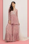 Buy_Bha sha_Pink Tunic And Sharara Georgette Print Sweet Tamarind Mallika Peplum & Set _at_Aza_Fashions