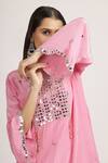 Bha sha_Pink Kurta Crepe Embroidery Mirror Round Rakhi A-line With Pant _Online_at_Aza_Fashions