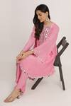 Shop_Bha sha_Pink Kurta Crepe Embroidery Mirror Round Rakhi A-line With Pant _Online_at_Aza_Fashions