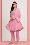 Bha sha_Pink Kurta Crepe Embroidery Mirror Round Rakhi A-line With Pant _at_Aza_Fashions