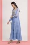 Buy_Bha sha_Blue Kurta Georgette Embroidery Mirror Round Rashi Ruffle Hem With Pant _Online_at_Aza_Fashions