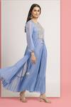 Shop_Bha sha_Blue Kurta Georgette Embroidery Mirror Round Rashi Ruffle Hem With Pant _Online_at_Aza_Fashions