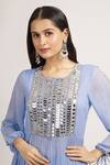 Buy_Bha sha_Blue Kurta Georgette Embroidery Mirror Round Rashi Ruffle Hem With Pant 