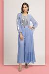 Buy_Bha sha_Blue Kurta Georgette Embroidery Mirror Round Rashi Ruffle Hem With Pant _at_Aza_Fashions