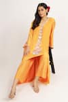 Buy_Bha sha_Orange Tunic Crepe Embroidery Resham V-neck Shaheen High Low With Pant 