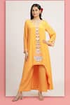 Buy_Bha sha_Orange Tunic Crepe Embroidery Resham V-neck Shaheen High Low With Pant _at_Aza_Fashions