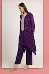 Bha sha_Purple Tunic Crepe Embroidery Sequins Round Zainab Mirror High Low With Pant _Online_at_Aza_Fashions