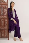 Shop_Bha sha_Purple Tunic Crepe Embroidery Sequins Round Zainab Mirror High Low With Pant _Online_at_Aza_Fashions