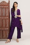 Bha sha_Purple Tunic Crepe Embroidery Sequins Round Zainab Mirror High Low With Pant _at_Aza_Fashions