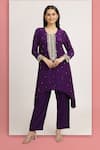 Buy_Bha sha_Purple Tunic Crepe Embroidery Sequins Round Zainab Mirror High Low With Pant _at_Aza_Fashions