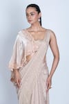 Buy_ORU PRET_Peach Shimmer Pleated Hand Embroidered Sequin One Pre-draped Saree With Blouse _Online_at_Aza_Fashions