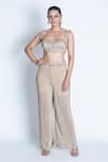 Buy_ORU PRET_Gold Shimmer Pleated Hand Embroidered 3d Floral Strap Bustier With Pant _at_Aza_Fashions